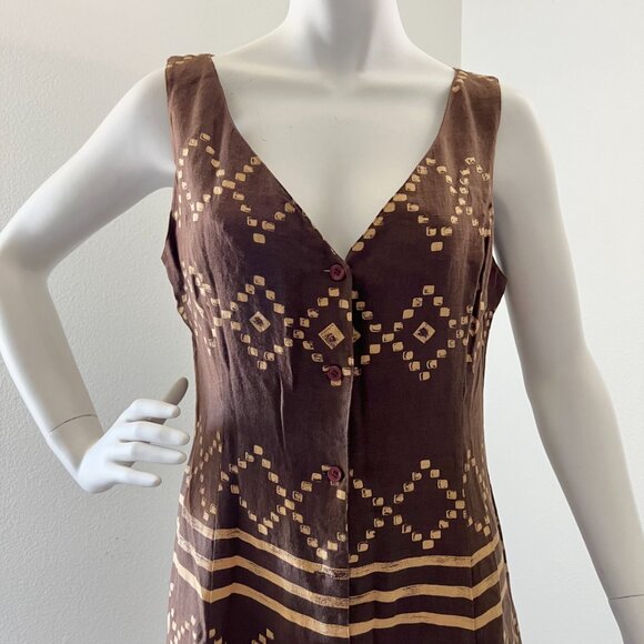 vintage 90s brown linen / 1990s dkny jeans dress / summer button up dress - Picture 3 of 7